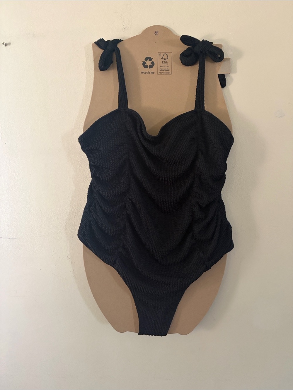 Women Black One-Piece Swimsuit with Tie Straps Sz XL